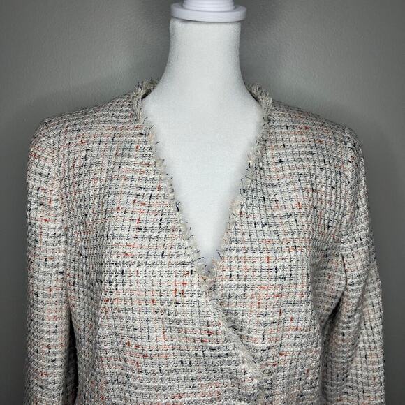 MNG by Mango Women's Tweed Speckled Blazer Coat Jacket Size 8 Asymmetrical Zip - Picture 2 of 12